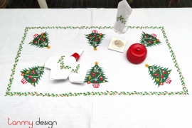 Christmas rectangle table cloth included with 8 napkins- Thick pine tree (size 200x150 cm)